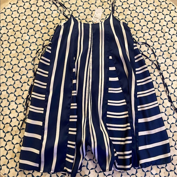 Philosophy Blue and White Striped Romper Tie Up Sides size XS NWT - Picture 1 of 7